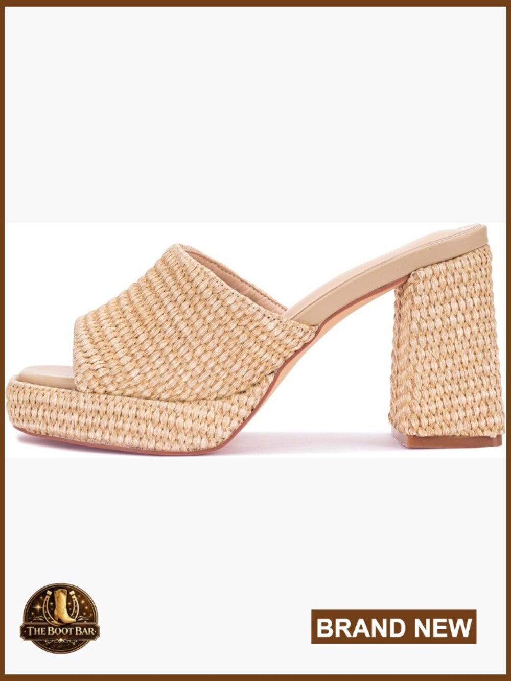 Raffia Heeled Sandals Platform Wedge Slip On Block Heel Summer Open Toe Chunky